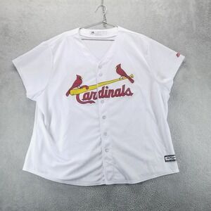 VTG St Louis Cardinals Jersey Mens 3XL White Button Up‎ Short Sleeve Majestic